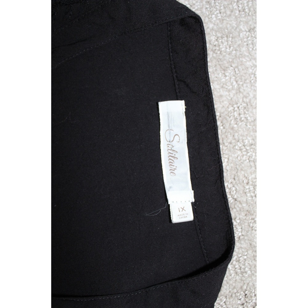 Solitaire Black Crochet Lace Pintuck Button Front Blouse 1X Rayon Long Sleeve - Picture 6 of 9